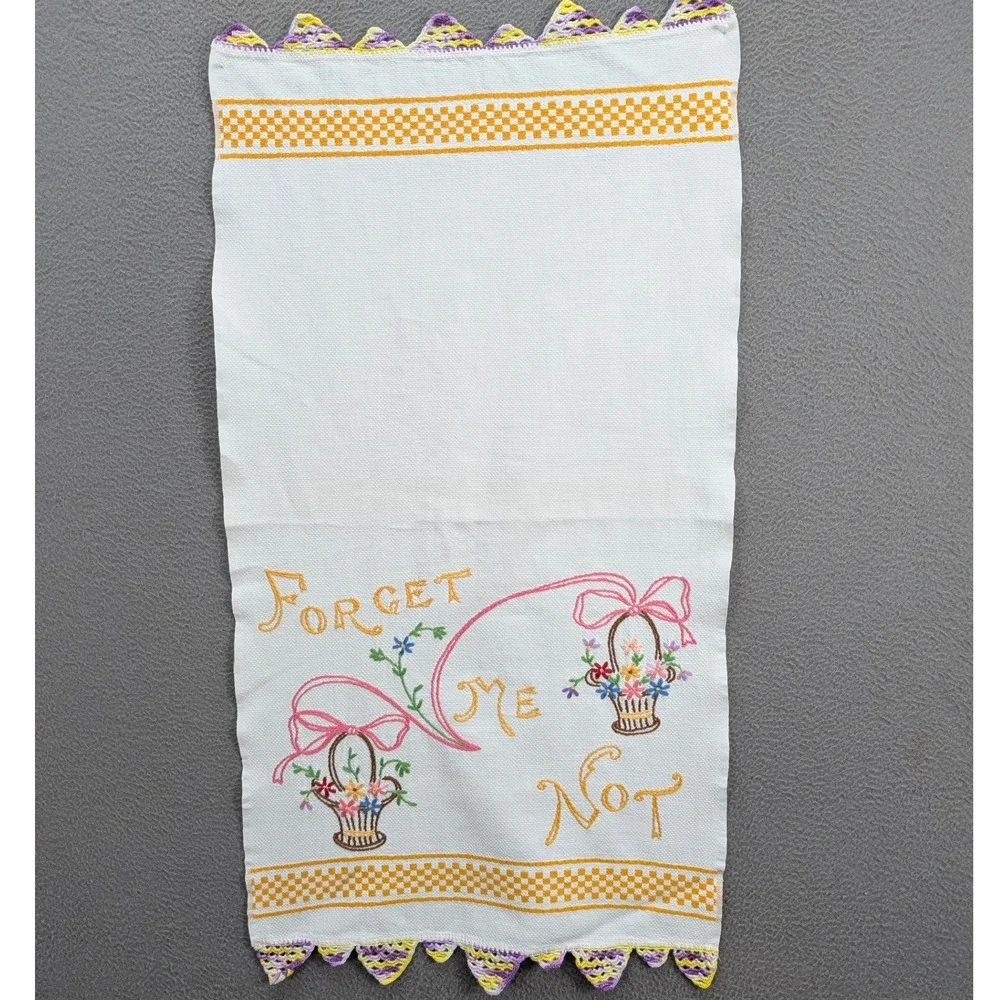 Vintage Lof of‎ 6 Embroidered Hand Towel Linen Floral Lace Trim Kitchen Boho
